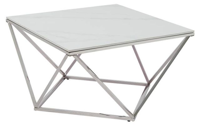 Mazin Furniture Lyris White Cocktail Table with Silver Base-0