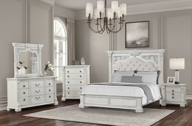 Furniture of America® Promenade 4-Piece Wire Brushed White Queen Bedroom Set-0