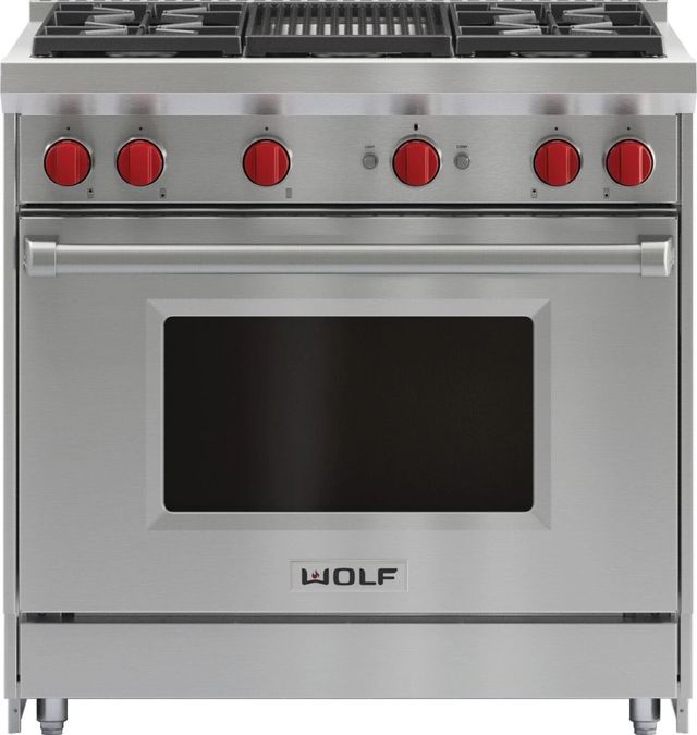 Wolf® 36" Stainless Steel Pro Style Natural Gas Range-0
