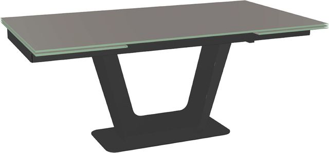 Amisco Customizable Amelia 112" Rectangular Extendable Table with 0.5" Taupe Glass Top and 2 Leaves-0