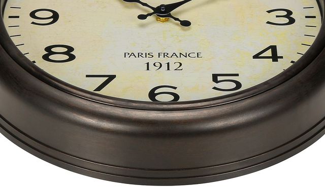 Monarch Specialties Inc. Antique Brown 16" Round Wall Clock with Standard Numbers on Beige Backgroun-1