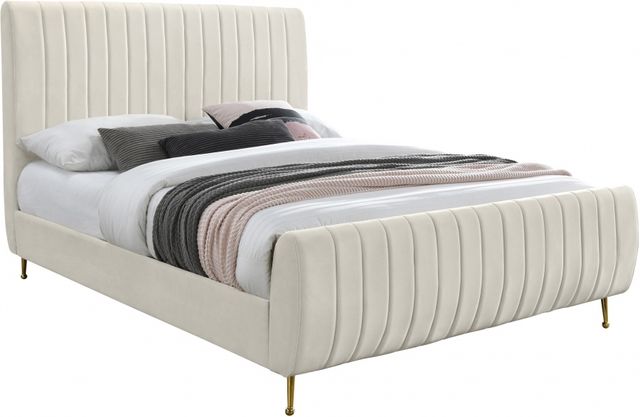 Meridian Furniture Zara Cream Queen Upholstered Panel Bed-0