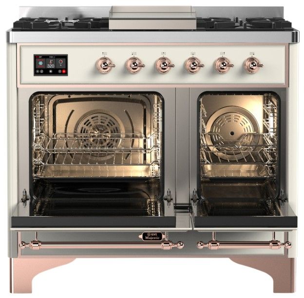 Ilve® Majestic III 40" Antique White Pro Style Dual Fuel Natural Gas Range with Solid Door and Copper Trim-1