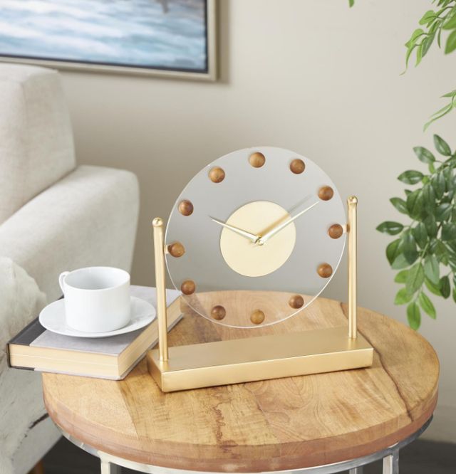 Deco Marche Gold Acrylic Face Clock with Wood Ball Accents-4