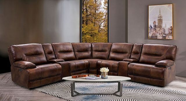 Furniture of America® Louella 7-Piece Brown Manual Reclining L-Shaped Sectional-2