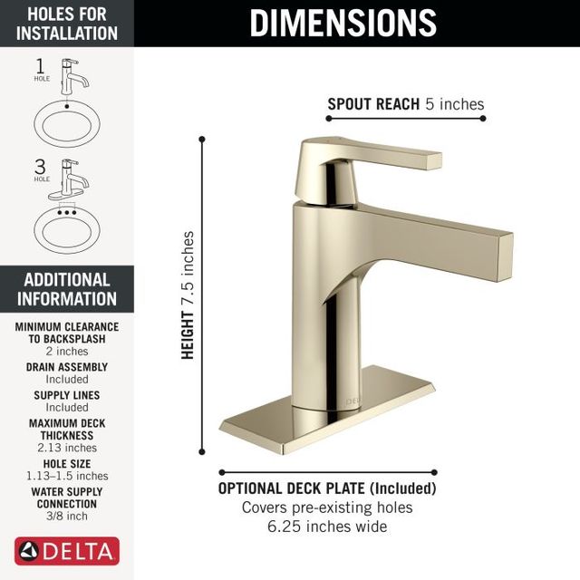 Delta Zura® Polished Nickel Single Handle Bathroom Faucet-1