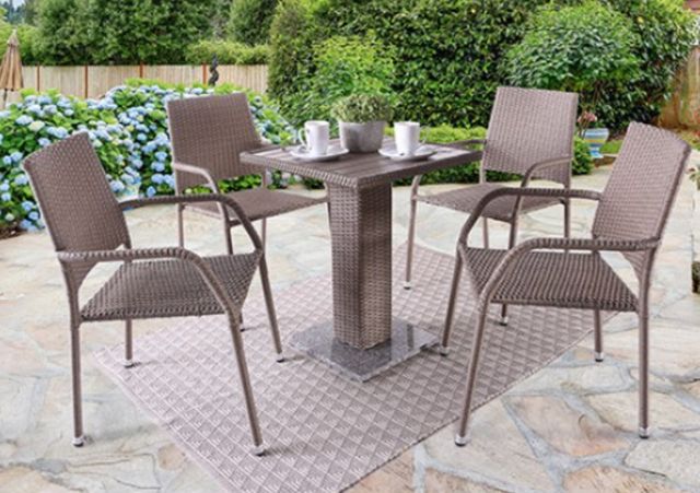 Furniture of America® Niambi 5-Piece Natural Marble/Rattan Wicker Outdoor Patio Dining Set-1