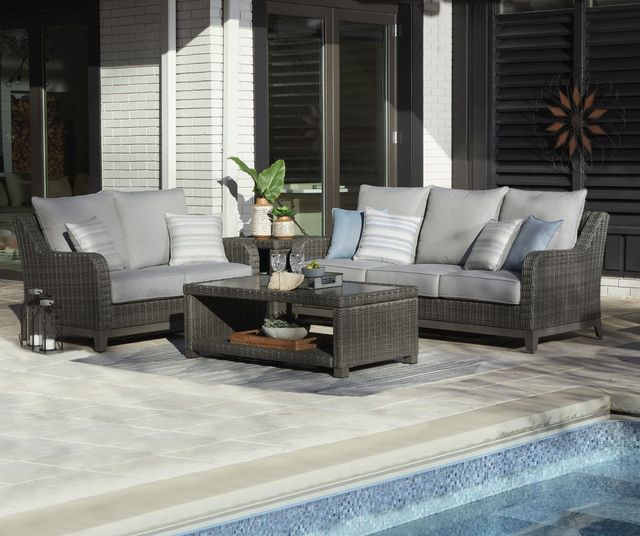 Signature Design by Ashley® Elite Park Gray Aluminum/Fabric/Resin Wicker Outdoor Loveseat with Cushion-5