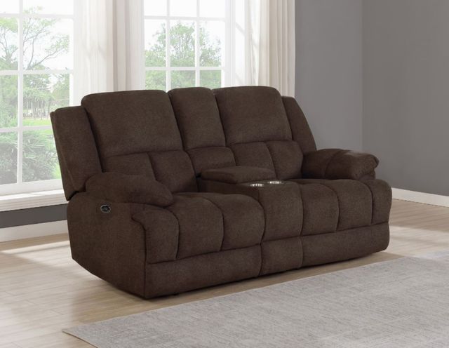 Coaster® Waterbury Brown Power Reclining Upholstered Loveseat with Console-4