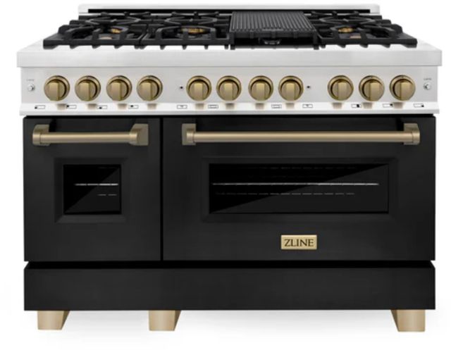 ZLINE Autograph Edition 48" Stainless Steel Pro Style Dual Fuel Range with Black Matte Door-0