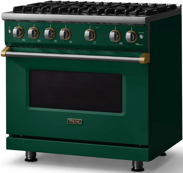Viking® 5 Series 36" Ivy Pro Style Gas (NG) Range with Brushed Brass Trim-2