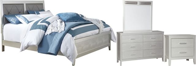 Signature Design by Ashley® Olivet 4-Piece Silver King Upholstered Panel Bed Set-0