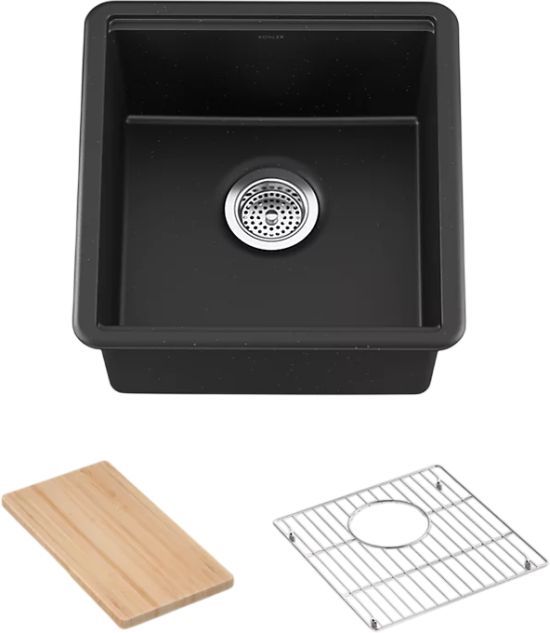 KOHLER® Billings® Matte Black 18" Undermount Bar Sink with Accessories-1