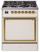 Ilve® Nostalgie II Noblesse 30'' Antique White Pro Style Dual Fuel Range with Brass Trim-0