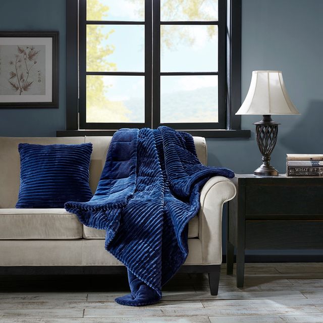 Olliix by Premier Comfort Parker 60" x 70" Navy Corduroy Plush Down Alternative Throw-1