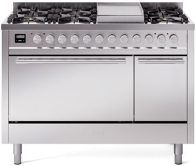 Ilve® Professional Plus II 48" Stainless Steel Pro Style Dual Fuel Range-0