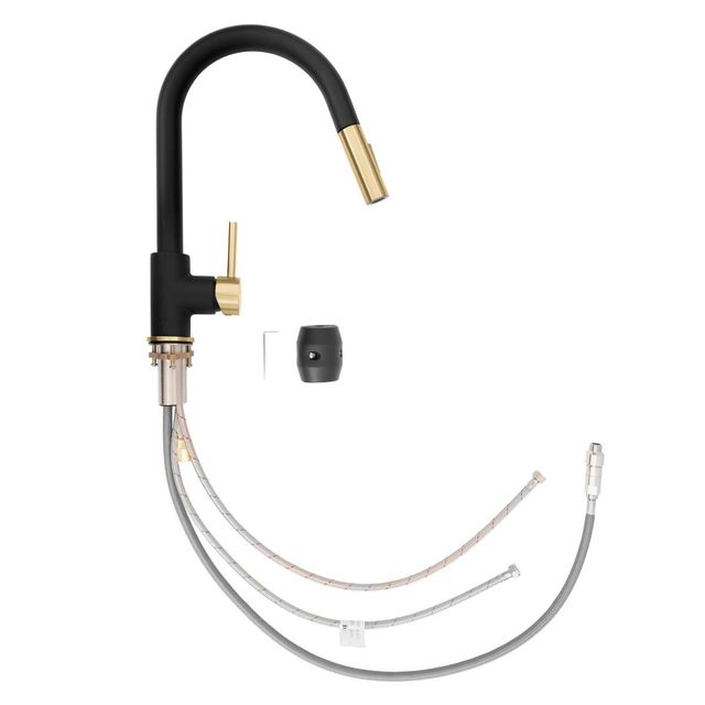 ZLINE Autograph Edition Champagne Bronze/Matte Black Gemini Pull Down Single Handle Kitchen Faucet-3