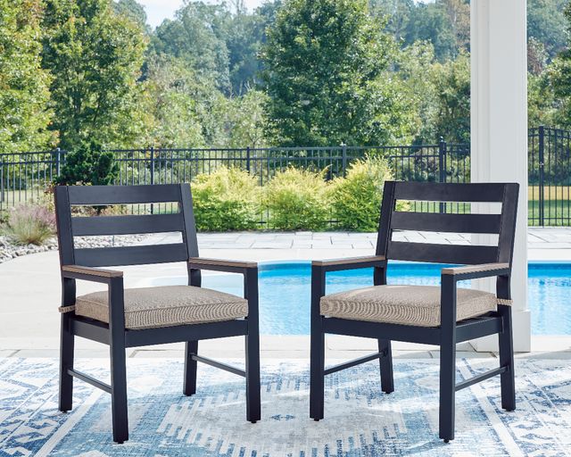 Signature Design by Ashley® Mabry Shores 2-Piece Driftwood/Navy Blue Aluminum/Fabric Outdoor Dining Arm Chair-1