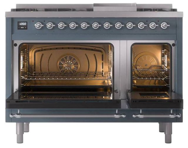 Ilve® Nostalgie II Noblesse 48'' Blue Gray Pro Style Dual Fuel Range with Chrome Trim-2