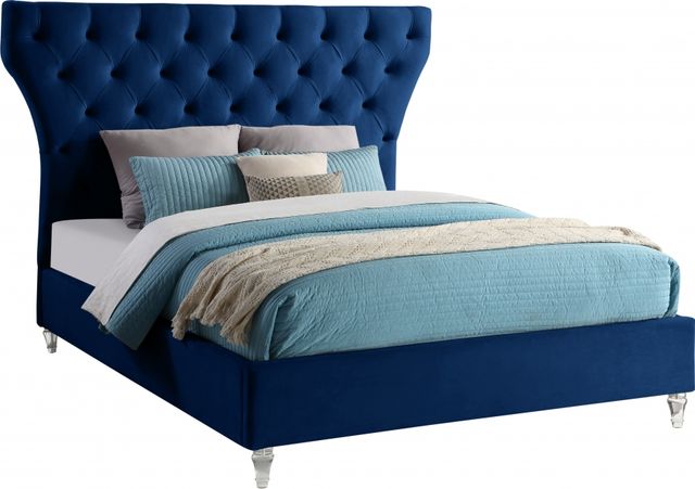 Meridian Furniture Kira Navy Queen Upholstered Panel Bed-0