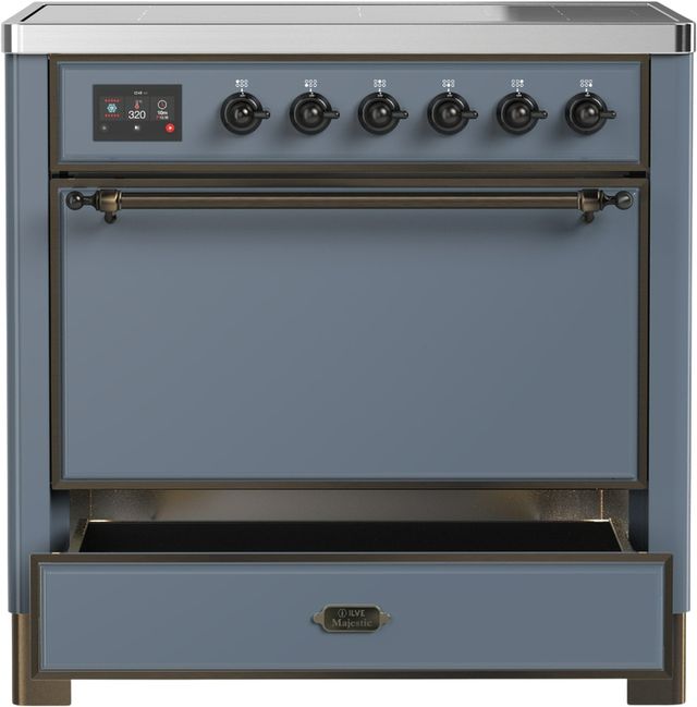 Ilve® Majestic III 36" Blue Gray Pro Style Induction Range with Solid Door and Burnished Trim-3