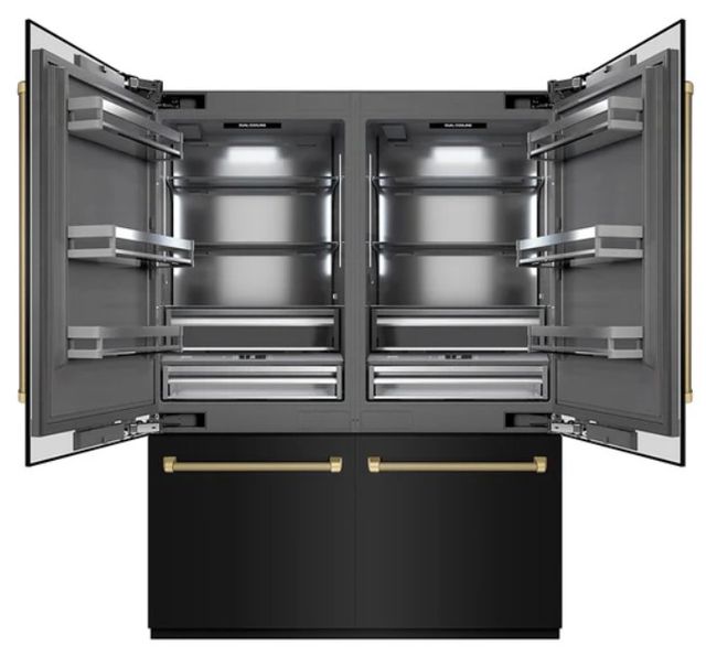 ZLINE Autograph Edition 60" 32.2 Cu. Ft. Black Stainless Steel French Door Built-In Bottom Freezer Refrigerator with Water Dispenser and Ice Maker in Graphite Gray Interior and Champagne Bronze Helix Handles-2