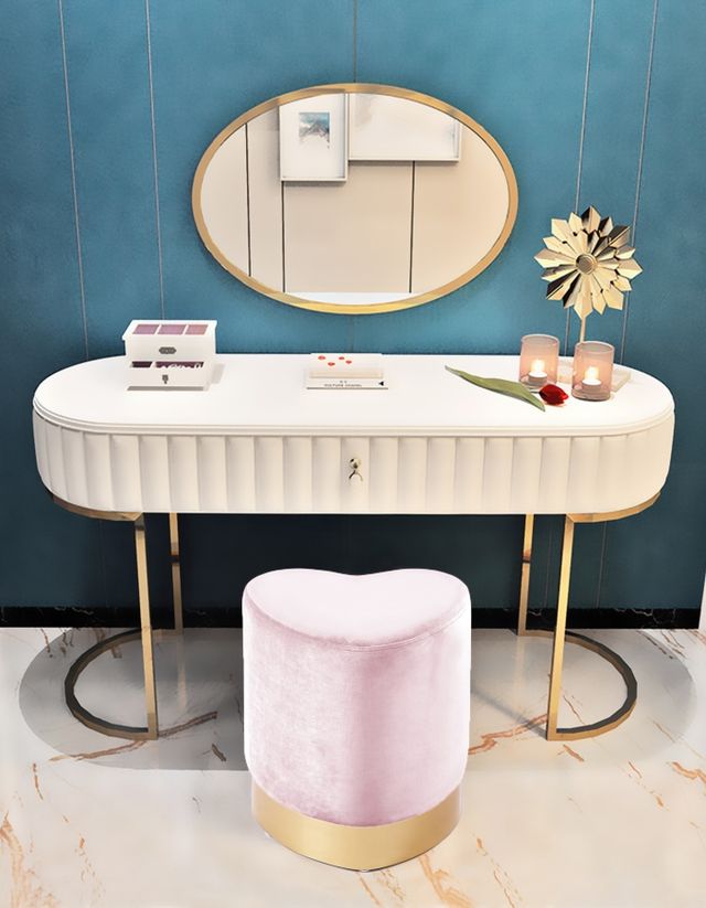 Meridian Furniture Heart Pink Velvet Stool-1