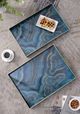 A & B Home Effra 2-Piece Blue Marbled Rectangular Tray Set-5