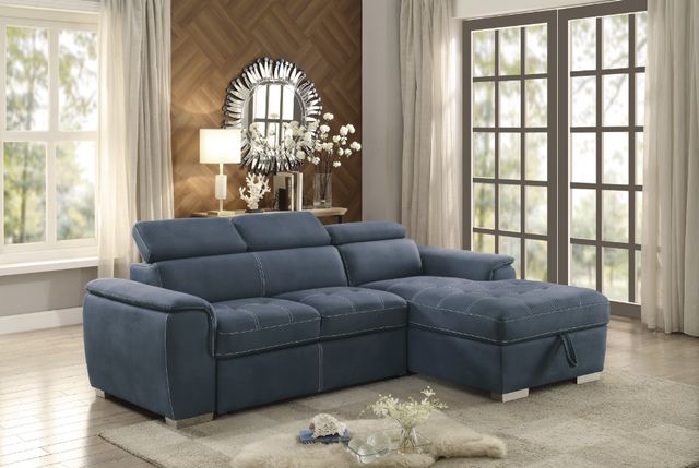 Homelegance® Ferriday 2-Piece Blue Sectional and Chaise with Hidden Storage-1