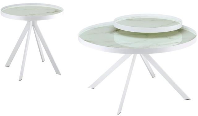 Coaster® Briggs 2-Piece Marble Printed Glass Top Occasional Table with White Base Set-0
