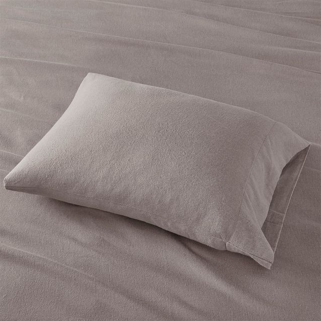 Olliix by True North by Sleep Philosophy Grey Solid Queen Cozy 100% Cotton Flannel Printed Sheet Set-1
