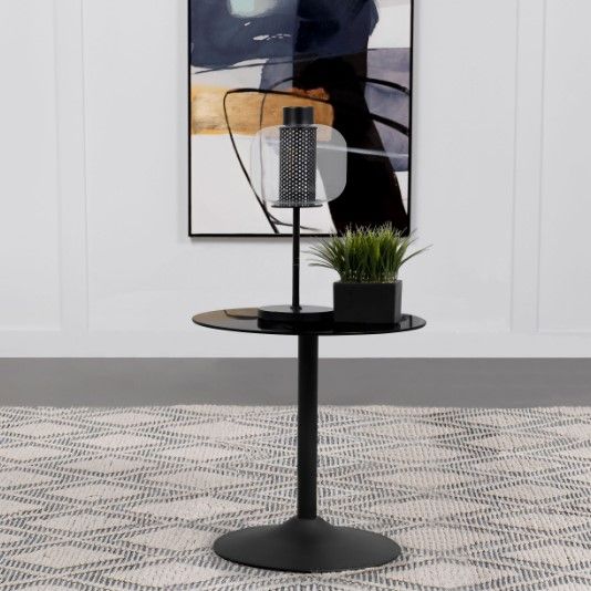 Coaster® Ganso Round Glass Top End Table with Sandy Black Base-3
