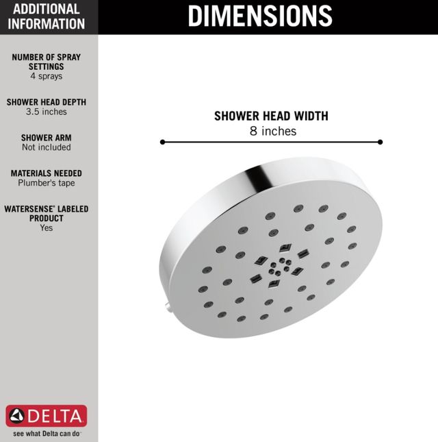 Delta Universal Showering Lumicoat® Chrome H2Okinetic® Shower Head with Ultrasoak®-3