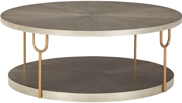 Signature Design by Ashley® Ranoka Platinum Round Cocktail Table with Antique Gold Legs-0
