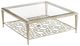 Caracole® Sociables Caracole Classic Glass Top Square Cocktail Table with Taupe Silver Leaf Base-0