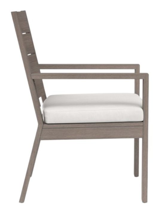 Sunset West Laguna Driftwood Aluminum Outdoor Dining Arm Chair with Canvas Flax Cushion-1