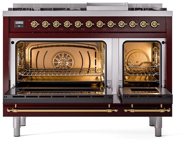 Ilve® Nostalgie II Series 48" Burgundy Pro Style Dual Fuel Range-2