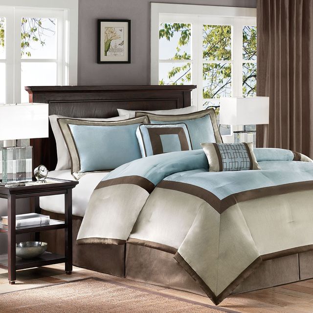 Olliix by Madison Park Genevieve 7 Piece Blue Queen Comforter Set-0