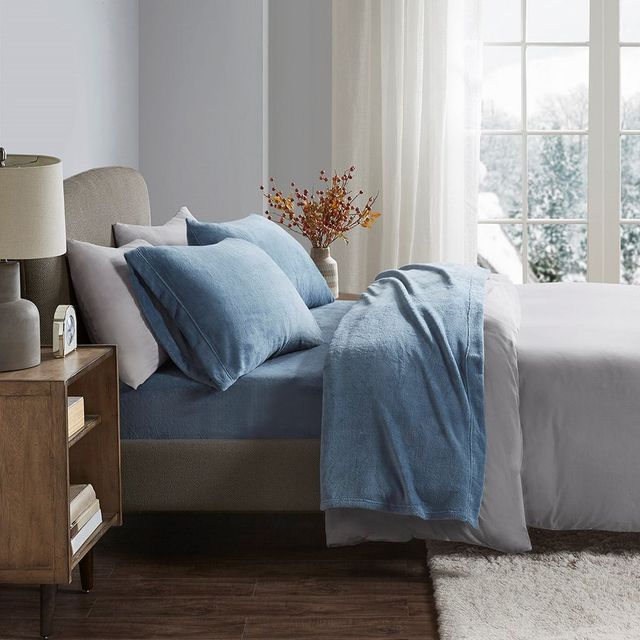 Olliix by True North by Sleep Philosophy Blue Queen Soloft Plush Sheet Set-3