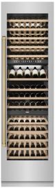ZLINE Autograph Edition 24" 12.4 Cu. Ft. Triple Zone 100 Bottle Column Wine Cooler in Stainless Steel and Champagne Bronze Accents-3