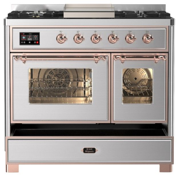 Ilve® Majestic III 40" Stainless Steel Pro Style Dual Fuel Natural Gas Range with Triple Glass Door and Copper Trim-2