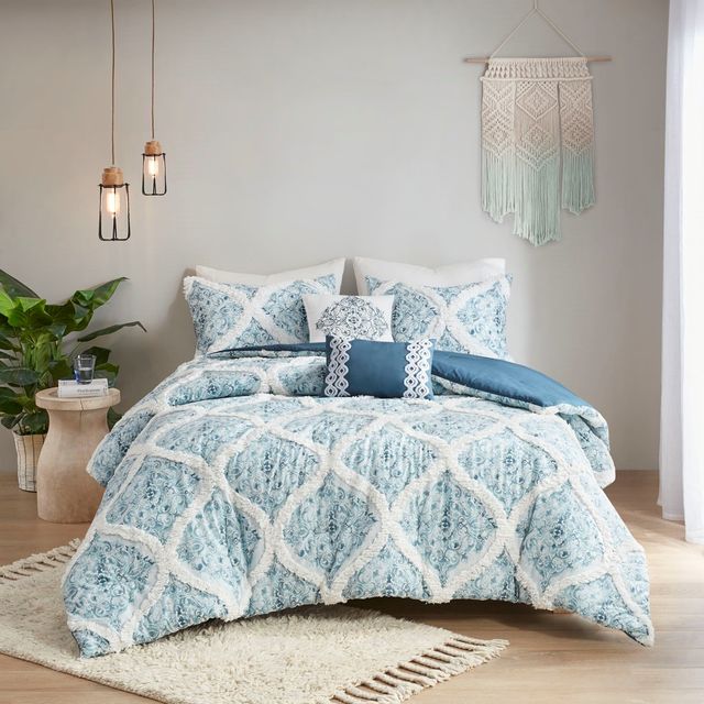 Olliix by Madison Park Rain 5 Piece Cotton Teal King/California King Comforter Set-1