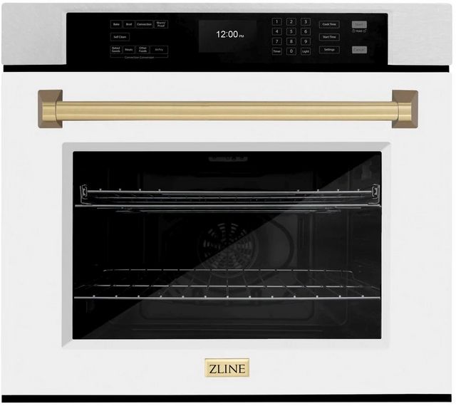 ZLINE Autograph Edition Professional 30" Satin Stainless Steel Single Electric Wall Oven with White Matte Door and Champagne Bronze Accents