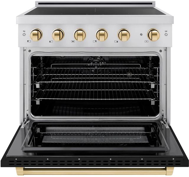 ZLINE Autograph Edition Paramount 36" Stainless Steel Pro Style Induction Range with Black Matte Door and Polished Gold Accents-1
