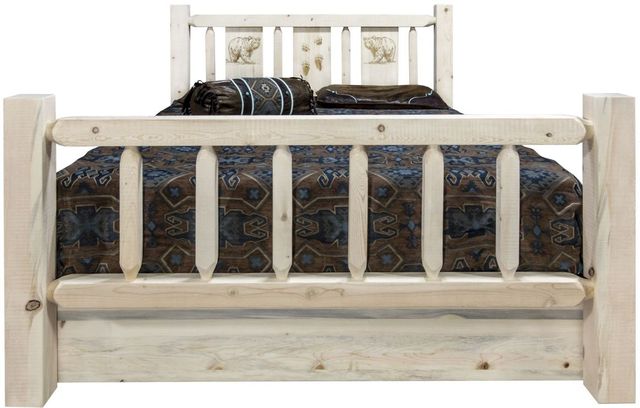 Montana Woodworks® Homestead Ready to Finish Queen Storage Bed with Laser Engraved Bear Design-1
