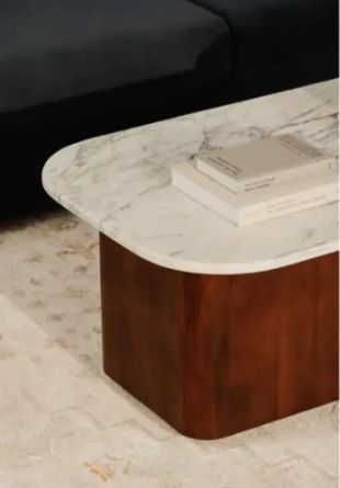 Moe's Home Collection Dash White Calacatta Marble Coffee Table with Brown Mango Base-2