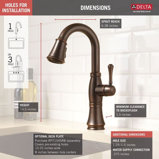 Delta Cassidy® Venetian Bronze Single Handle Pull-Down Bar/Preparation Kitchen Faucet-4