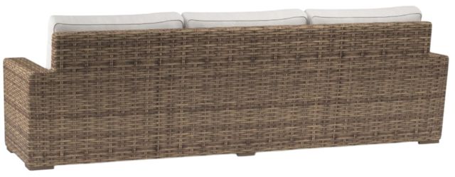 Sunset West Havana Aged Tobacco Resin Wicker Outdoor Sofa with Canvas Flax Cushion-2