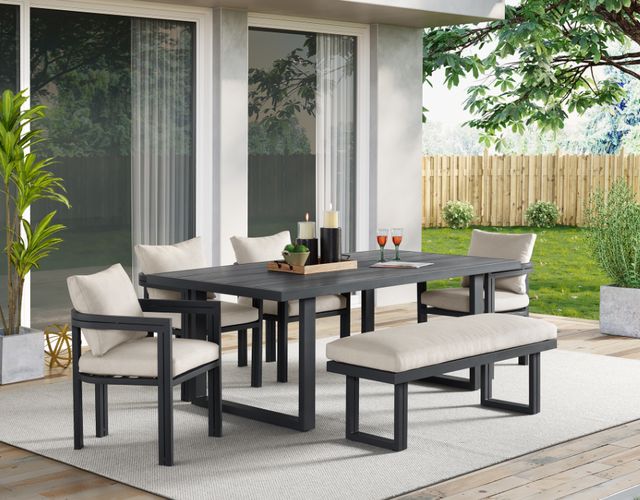 Elements International Playa Dark Gray/Olefin Beige Fabric/Metal Outdoor Dining Chair-1