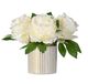 A & B Home Gold/White Artificial Peonies in Striped Pot -1